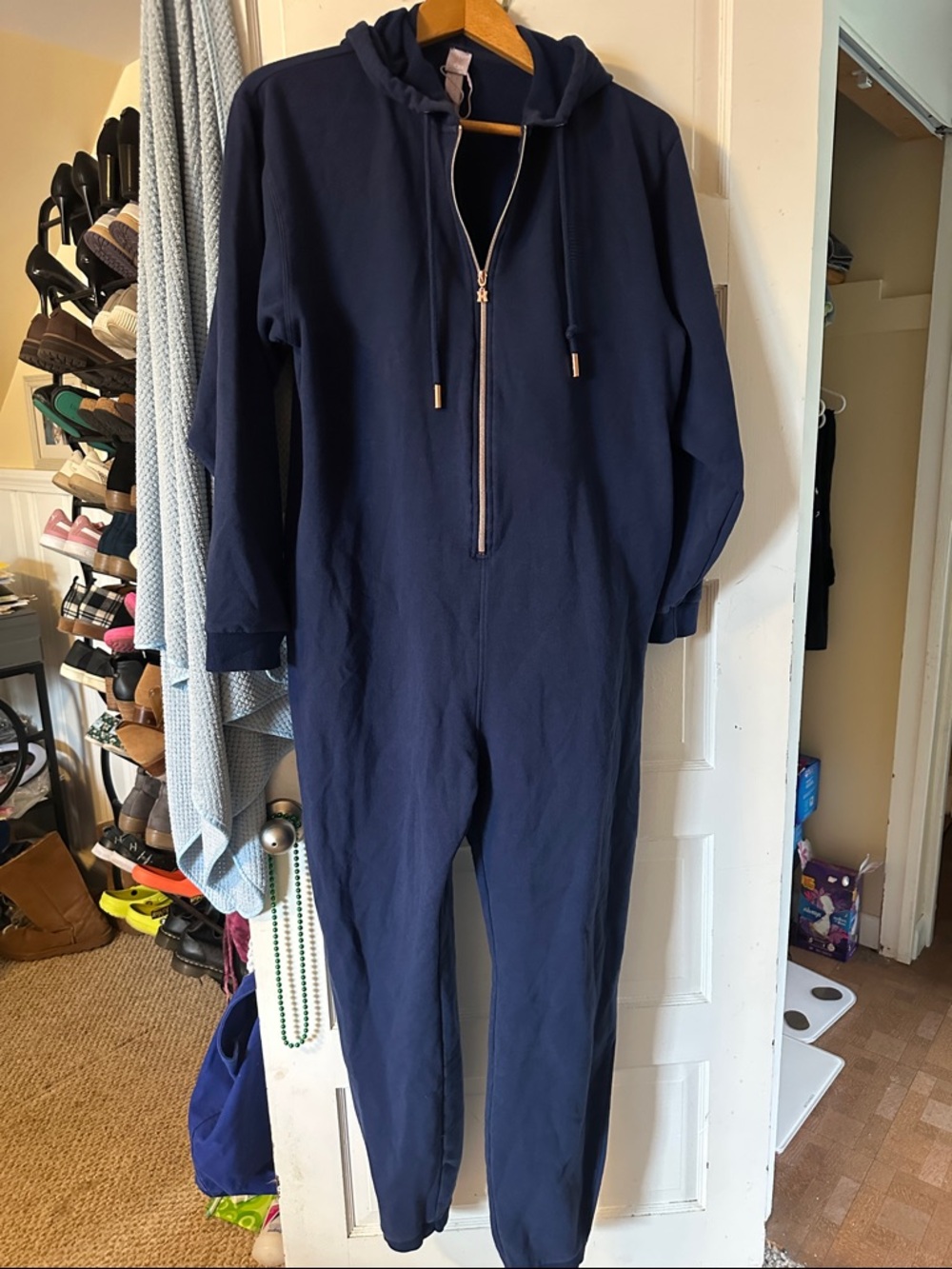 Savage X Fenty Navy Hooded Zip-Front Jumpsuit